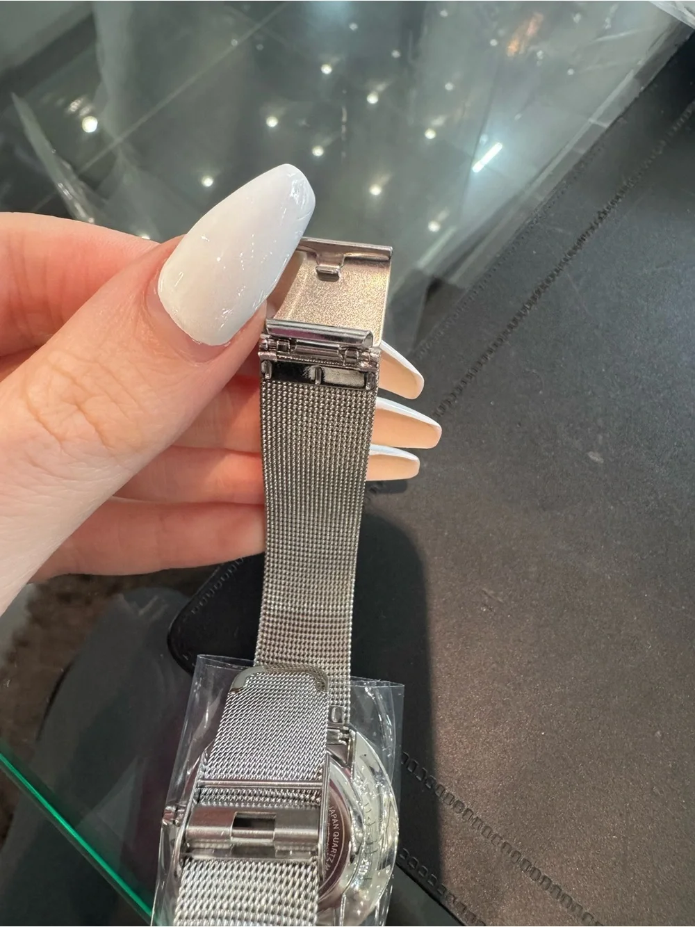 Ecclissi Facet Minimalist Stainless Steel Mesh Watch with Striped Dial
